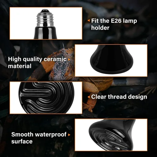 Miniatura 2 de Simple Deluxe Bombilla emisora de calor de cerámica de 25 W (Mini) para reptiles, sin emisor de luz, calentador de gallinero para mascotas anfibias