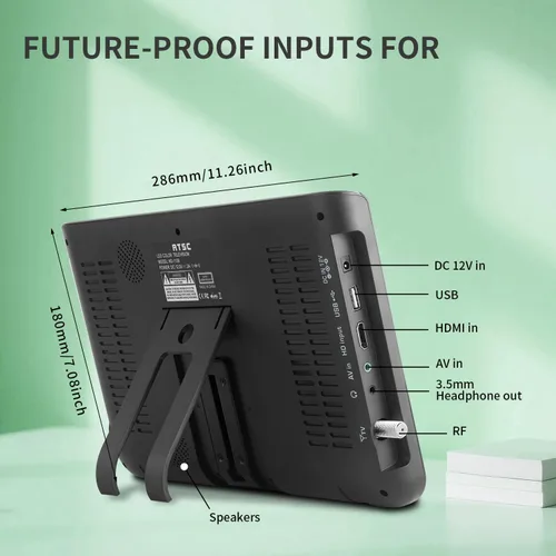 Miniatura 8 de Jexiop Televisión portátil de 10.1 pulgadas, pantalla de 720P pequeña televisión con antena y sintonizador digital ATSC, puerto USB HDMI, cable