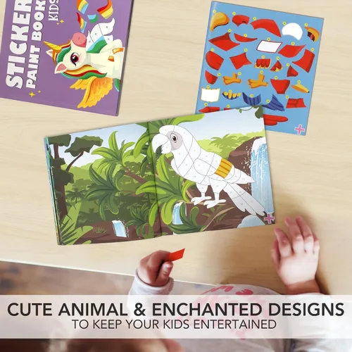 Miniatura 6 de Divertidos Libros de Pintura con Calcomanías para Niños, Juego de 2 – Entretenida Actividad de Calcomanías con Temas Vibrantes que Mantiene a