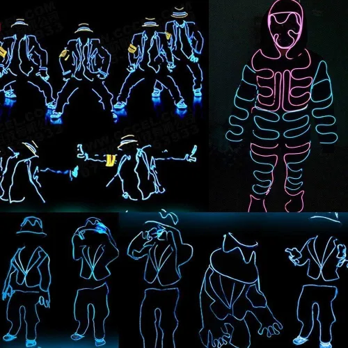 Miniatura 7 de JIGUOOR - Tira de luces de neón brillantes con cable EL y paquete de baterías, de 9.8 pies, 360 ° de iluminación, para bricolaje, festivales, Azul