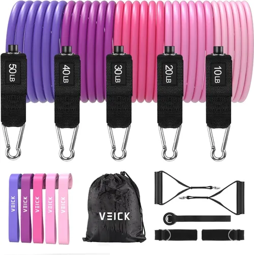 Miniatura 19 de VEICK Bandas de resistencia, bandas de ejercicio, bandas de entrenamiento, bandas de resistencia para entrenar con asas para hombres y mujeres