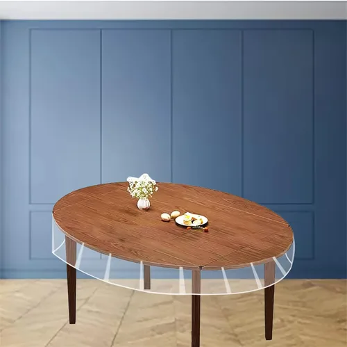 Miniatura 8 de Cyberlight Protector de mesa ovalado transparente de 60 x 90 pulgadas, mantel de vinilo impermeable de plástico transparente para sillas de 4 a 6