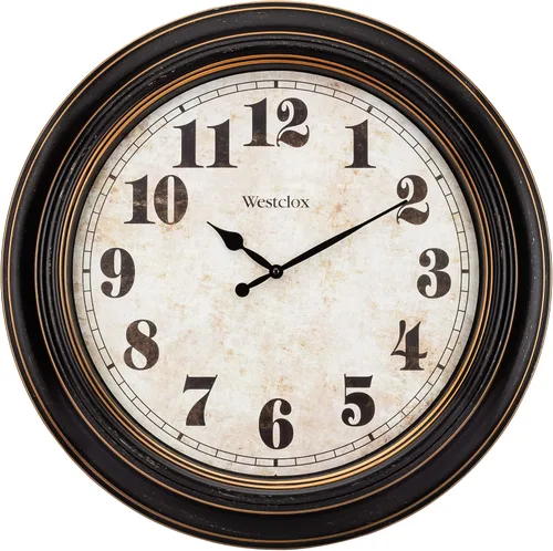 Westclox Reloj de pared grande tradicional – Esfera envejecida vintage de 24 pulgadas que funciona con pilas, agujas de metal, lente de cristal,