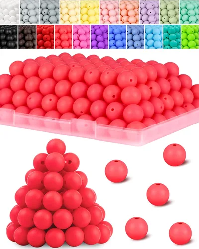 Miniatura 15 de 120 cuentas de silicona de FIVEIZERO para hacer llaveros, cuentas focales redondas de goma de silicona turquesa de 0.59 pulgadas a granel