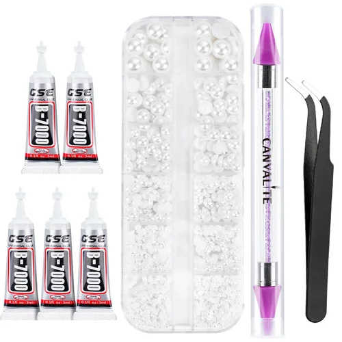 Miniatura 24 de Canvalite 5000 diamantes de imitación de resina para manualidades con pegamento de joyería B7000 de 0.3 fl oz, 1 caja de cristales de diamante