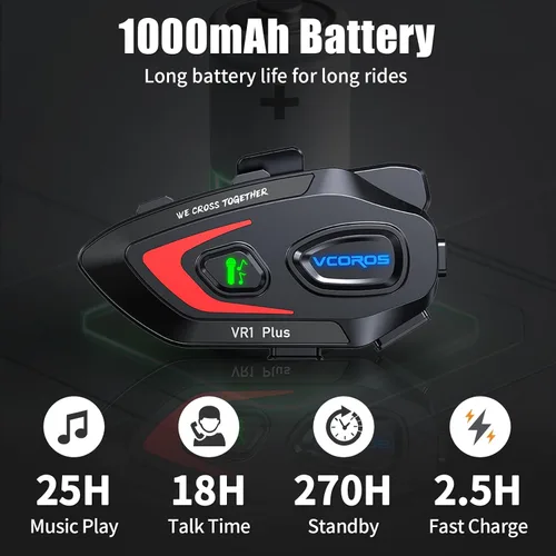 Miniatura 4 de VCOROS Auriculares para casco de motocicleta, intercomunicador de casco de 2 vías para 2 conductores, para compartir música, resistente al agua