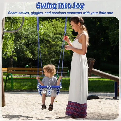 Miniatura 5 de Cómodo asiento de columpio para niños, columpio de bebé resistente, columpios de árbol colgantes de lona with Adjustable Rope, Safety Harness