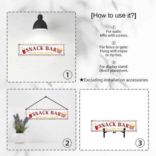 Miniatura 3 de Letrero de metal con diseño de palomitas de maíz para snack bar, bar, bar, cafetería, cocina, decoración de pared del hogar, regalo novedoso, 16 x 4