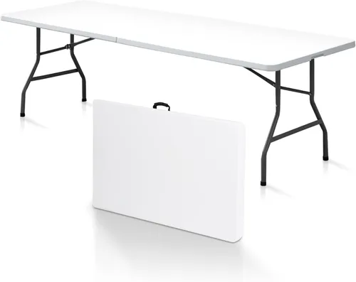 Miniatura 10 de SUPER DEAL Mesa plegable portátil de plástico de 4 pies, pequeña para interiores y exteriores, resistente, plegable por la mitad, mesa para picnic