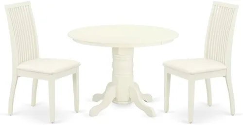Miniatura 9 de East West Furniture SHIP3-LWH-W - Juego de comedor de 3 piezas para espacios pequeños que contiene una mesa de cocina redonda con pedestal y 2