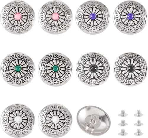 Miniatura 15 de 24 Juegos de Conchos para Cuero Remaches Decorativos de Girasol Tachuelas 13-20mm (0.512-0.787 in) Conchos Turquesa Remache Rápido de Metal