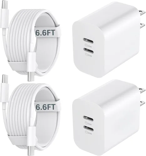 Miniatura 20 de Cargador para teléfono 15/16/17 Pro Max de carga rápida, bloque de carga USB C de doble puerto de 20 W con cable de carga USB C a C de 6.6 pies