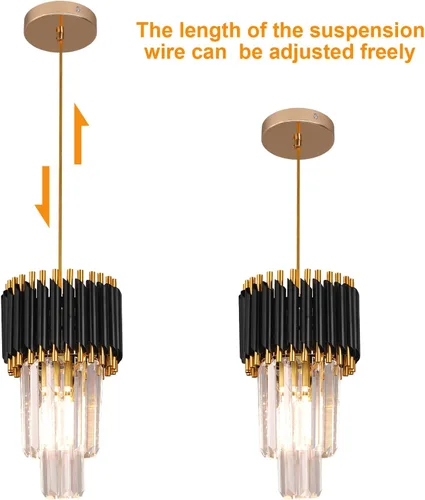 Miniatura 4 de Araña de Cristal Dorada Accesorios de Luz Colgante Moderna de Cristal para Isla de Cocina D7.5'' Araña Negra y Dorada para Comedor Dormitorio Sala