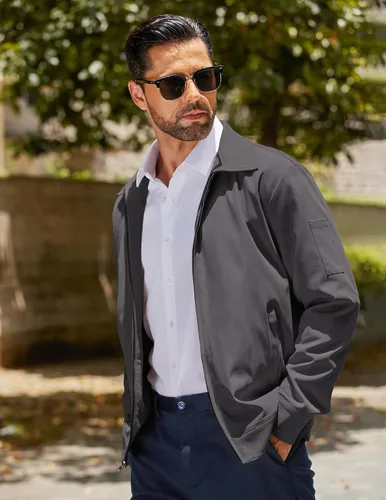 Miniatura 2 de COOFANDY Chaqueta ligera con cremallera para hombre Eisenhower para trabajo, oficina, casual, para golf
