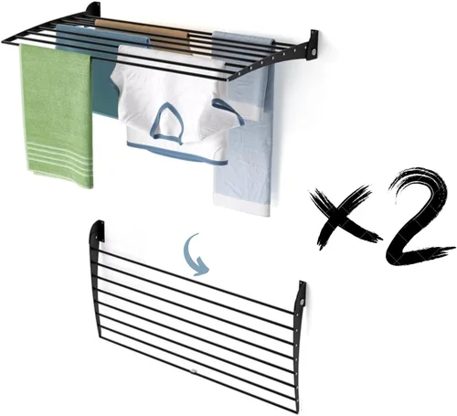 Miniatura 33 de foxydry Tendedero plegable para colgar en la pared, vertical plegable para interiores y exteriores, en acero aluminio (31.5 in)
