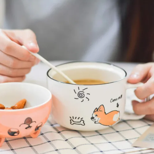 Miniatura 6 de Lindas tazas de café de cerámica Corgi con tapa y cuchara, diseño de perro encantador regalo para niños y niñas