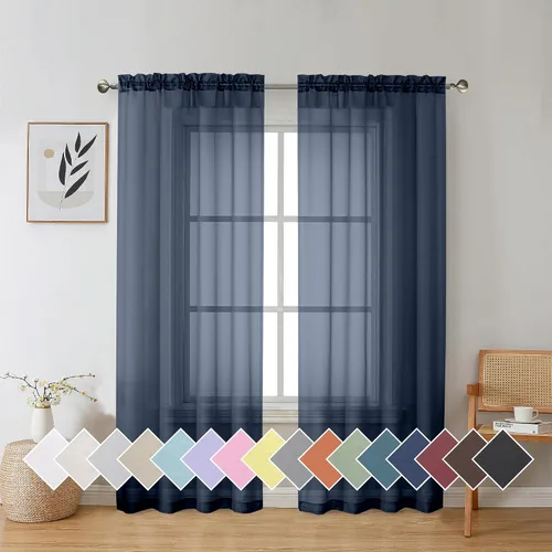 Miniatura 59 de Aiyufeng 2 paneles de cenefa transparente negra de 14 pulgadas de largo, cortinas cortas negras transparentes para dormitorio, cortinas de cocina