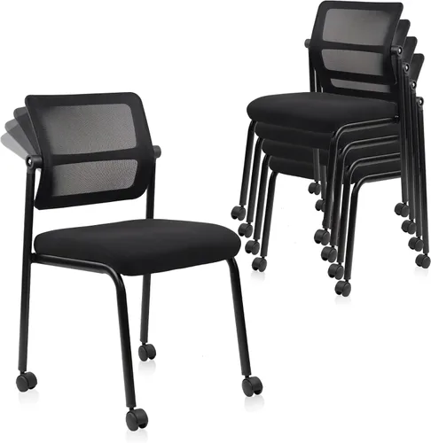Miniatura 11 de CLATINA Silla apilable para sala de espera con respaldo de malla ajustable, sillas de recepción de invitados de oficina sin brazos con cojín