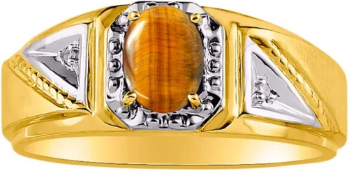 Rylos Anillos para hombre oro amarillo de 14 quilates clásicos de 0276 x 0197in piedras preciosas ovaladas y auténticas brillantes de diamante