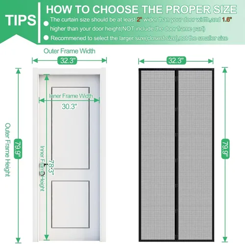 Miniatura 2 de RELIANCER Pantalla Magnética de Puerta de Fibra de Vidrio, Se Ajusta a Puerta de Tamaño 30"x78", Malla de Puerta de Cierre Automático con Imanes
