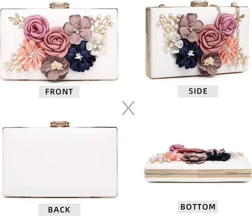 Miniatura 4 de Embrague floral para mujer, bolso de mano floral con flores en 3D, bolso de mano con rosas y flores, para boda y noche