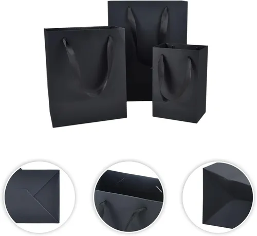 Miniatura 3 de HUAPRINT Paquete de 30 (10 juegos) bolsas de papel negras con asas, tamaños mixtos de 5.25 x 3.75 x 8 pulgadas, 8 x 5 x 10 pulgadas y 10 x 5 x 13