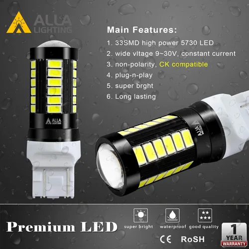 Miniatura 5 de Alla Lighting 7440 7443 - Bombillas LED T20 de 2800 lm, blancas para luz de reversa/señal/freno, cola/DRL, 7444 7443LL 7441 W21W, 6000 K xenón
