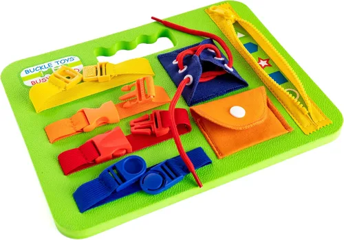 Miniatura 5 de Buckle Toys Juguete de bebé Busy Board, aprende a ajustar, cerrar la cremallera, amarrar los cordones para zapatos y hebilla