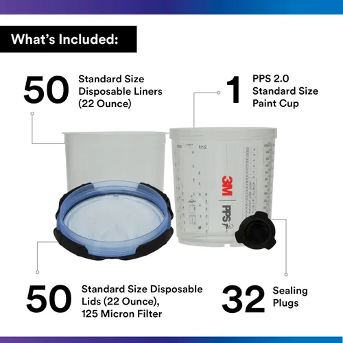 Miniatura 2 de 3M PPS 2.0 Kit de taza, tapas y forros para pistola pulverizadora, 26301, estándar, 22 onzas, filtro de 125 micrones, uso para automóviles, muebles