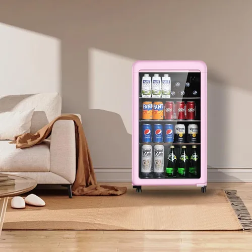 Miniatura 7 de HAILANG Refrigerador Enfriador de Bebidas Retro, Mini Refrigerador de 3.2 Pies Cúbicos con Puerta de Vidrio para Soda, Cerveza, Vino, Enfriador