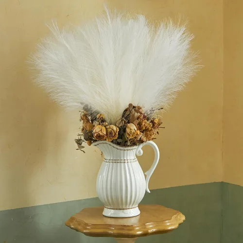 Miniatura 10 de Serwalin 12 piezas de hierba de Pampas rosa, decoración de hierba de Pampas falsa rosa de 17.7 pulgadas, hierba de Pampas artificial corta rosa Un