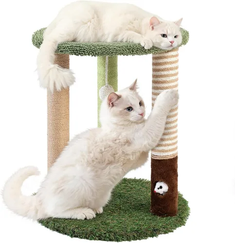 WOOCHPET Torre de árbol para gatos con 3 postes rascadores de 17 pulgadas de alto, postes rascadores de sisal para gatos con divertidos juguetes