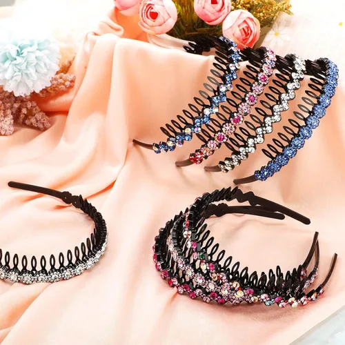 Miniatura 6 de Syhood 8 diademas de diamantes de imitación con peine de dientes para mujer, diadema de ondas de cristal de flores, diadema de peine de dientes