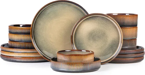 Miniatura 14 de TheTerra juego de vajilla de cerámica para 8, 24 piezas de platos y cuencos de porcelana livianos, juego de vajilla resistente a las rayaduras, apto