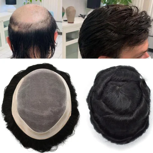 Miniatura 18 de Toupee - Sistema de cabello para hombre, monofilamento fino duradero, monofilamento europeo de repuesto para hombres, piezas de pelo