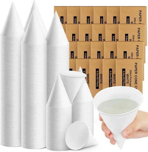Miniatura 10 de Roshtia 800 tazas de cono de papel gruesas desechables para hielo afeitado, dispensador de enfriador de agua para granizados, color blanco