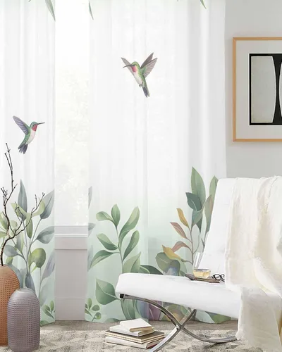 Miniatura 3 de Cortinas traslúcidas de eucalipto verde de 63 pulgadas de largo, juego de 2 paneles de cortinas para cocina, dormitorio, sala de estar, puerta