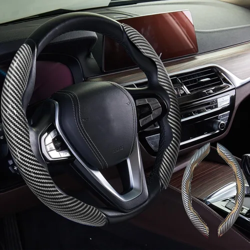 Miniatura 17 de WOCOCN 2 fundas para volante de automóvil, protector antideslizante de fibra de carbono para hombres y mujeres, múltiples opciones de color, Beige