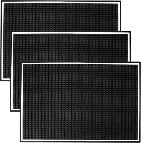 Jucoan Paquete de 3 tapetes de goma para barra de 18 x 12 pulgadas, tapete de goma de 0.4 pulgadas de grosor, tapetes antideslizantes para bebidas