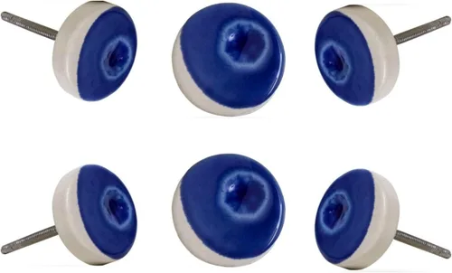 TRINCA-FERRO Juego de 6 tiradores de cerámica de doble visión azul para armario de cocina, armario, puerta, aparador y cajón para sala de bahtroom |