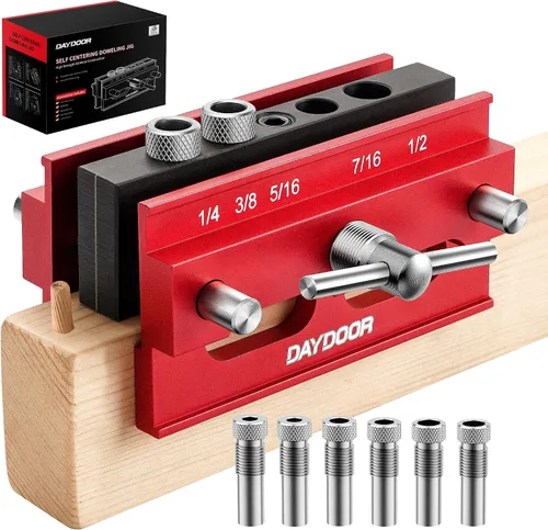 DAYDOOR Plantilla de taco autocentrante de 2.1", plantilla universal para tacos y guía de taladro para carpintería, kit completo con 6 bujes de Rojo