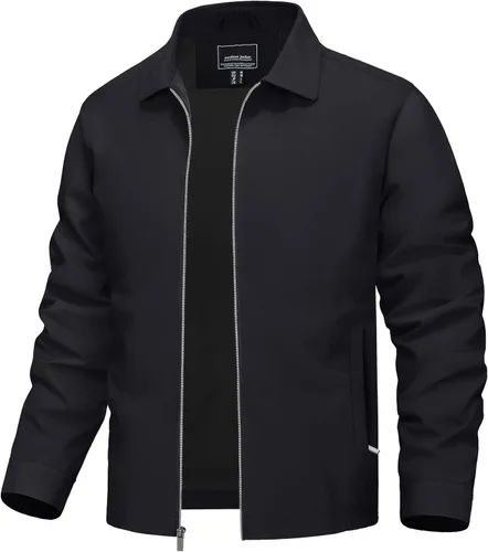 TACVASEN Chaqueta Cortavientos Ligera para Hombre con Cremallera Completa Cuello Plegable Chaquetas Abrigo Casual Ligero con Bolsillos con Cremallera