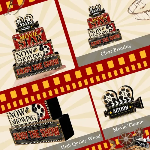 Miniatura 4 de Britimes Juego de 4 piezas de decoración de mesa de noche de película, juego de decoraciones de bandeja escalonada de Navidad, estrella de película