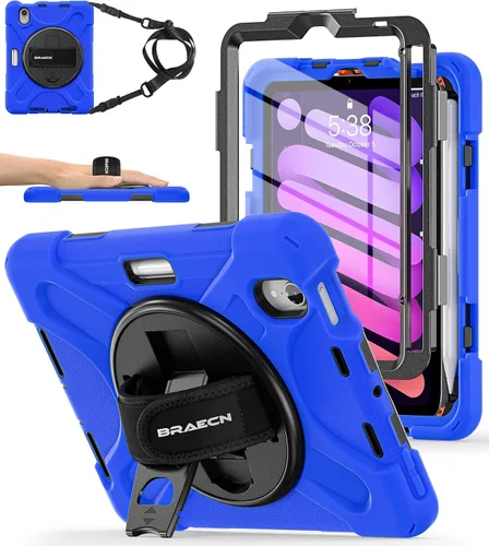 Miniatura 16 de BRAECNstock para Apple iPad mini 5/4 Funda 2019/2015 19,9 cm, Funda Protectora a Prueba de Golpes con Soporte para Lápices, Correa Giratoria