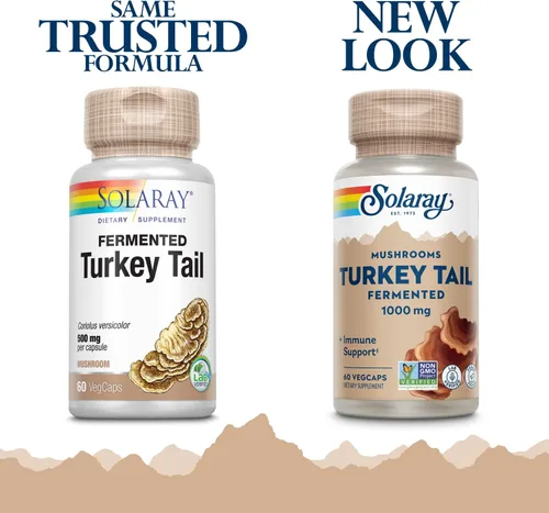 Miniatura 2 de SOLARAY Suplemento de hongo cola de pavo fermentado de 1000mg - Apoyo general para el bienestar - Cápsulas de hongo cola de pavo con hongos