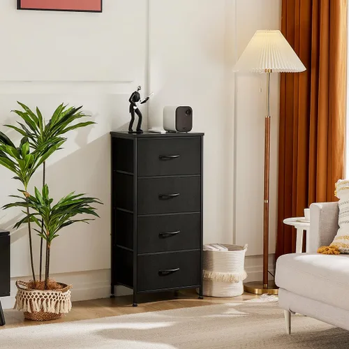Miniatura 2 de DUMOS Mesita de noche con 4 cajones, mesa de noche con contenedores de tela extraíbles, marco de acero resistente, organizador superior de madera