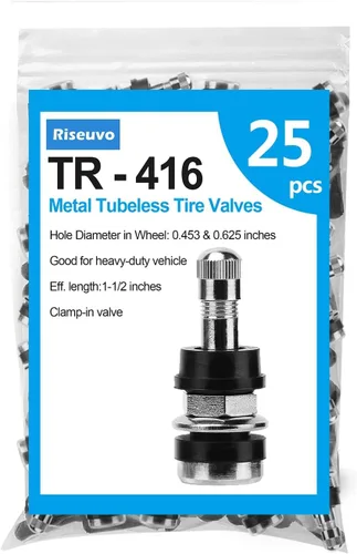 Miniatura 12 de Riseuvo 100 piezas TR412 - Vástagos de válvula de neumático a presión de goma – Sin cámara de 0.453 pulgadas, agujero de llanta apto