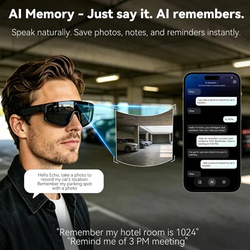 Miniatura 6 de Gafas de cámara AI Pro de 32 MP – Gafas de grabación con estabilización EIS de 6 ejes, asistente de voz ChatGPT, impermeable IP56, cancelación