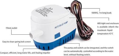 Miniatura 2 de Dontmiss Bomba de sentina sumergible automática para lancha pequeña, 12 V, 750 gph automática con interruptor de flotador, filtro a presión de 3/4