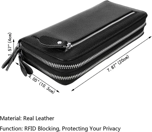Miniatura 7 de YALUXE Cartera de cuero para mujer con bloqueo RFID, doble cremallera, tamaño grande, para smartphone
